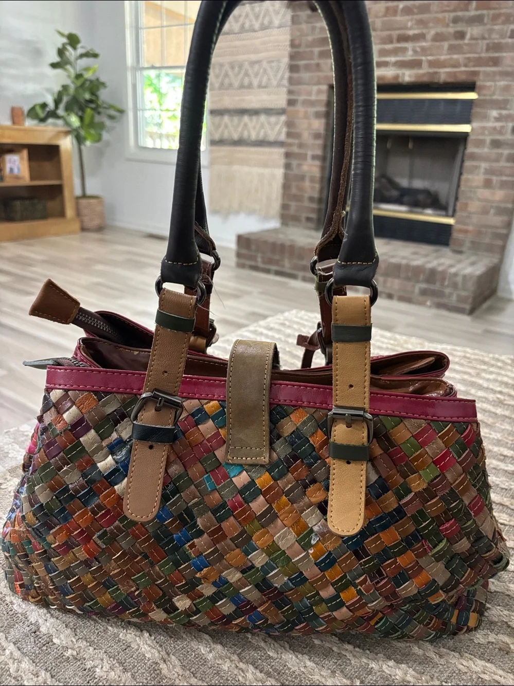 Multi-color Leather Hand-woven Handbag Shoulder Purse Bags Unbranded